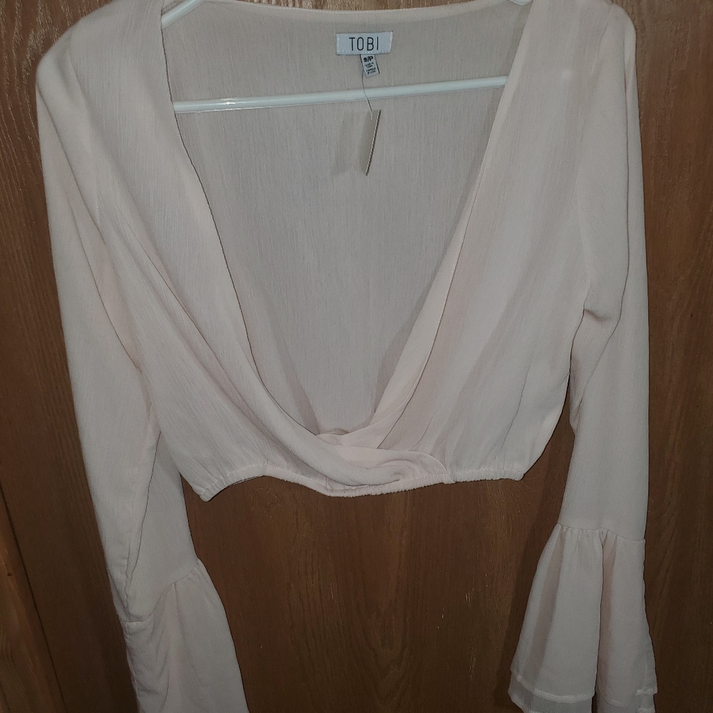 Tobi Small baby pink wrap crop top NWT